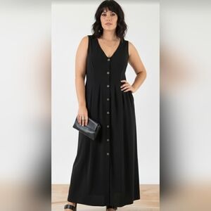 Gomorn Black Button-Down Midi Dress ,Chic & Minimalist , Size L